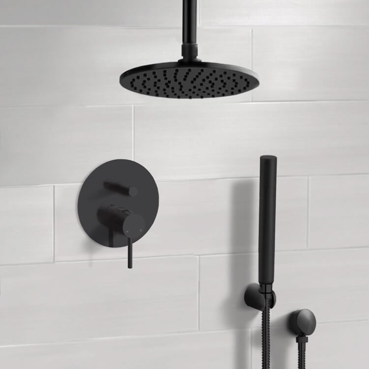 Shower Faucet Matte Black Shower System With 8 Inch Rain Ceiling Shower Head and Hand Shower Remer SFH78